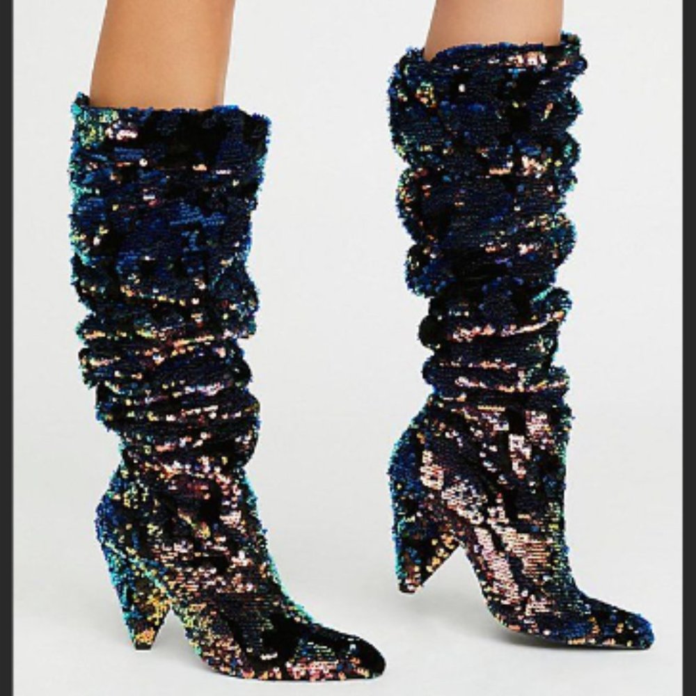 Shellys London Sequin and Velvet Slouchy Boots - NWOT